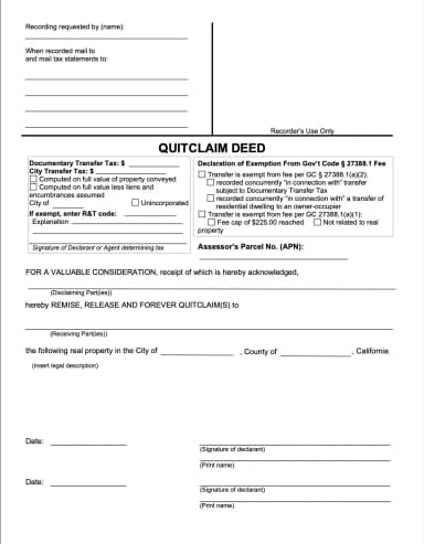 Quitclaim Deed (California)