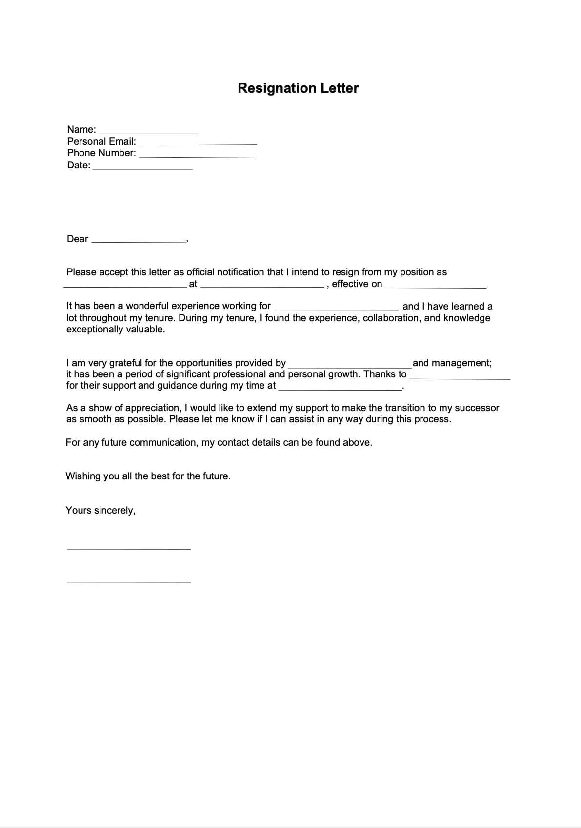 general-resignation-letter-template